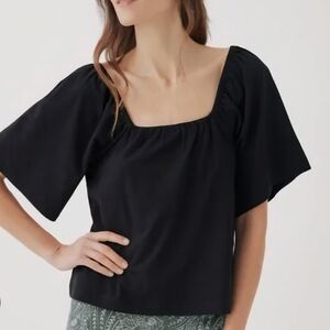 Pact Apparel Black Jersey Flutter Sleeve Square Neck Blouse Sz Small Organic